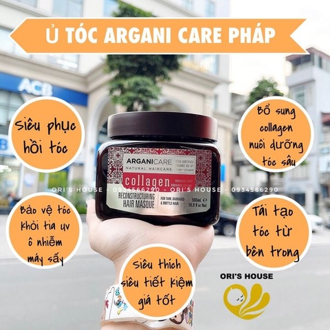Kem ủ tóc giúp phục hổi tóc Argani Care collagen 500ml - Pháp