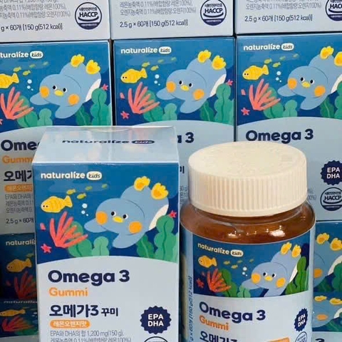Kẹo Dẻo Hỗ Trợ Phát Triển Trí Não Naturalize Omega-3 Gummi Vị Cam - Chanh Cho Bé 3Y+ 60 Viên- Hàn Quốc