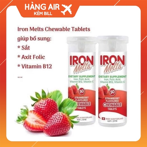 Sắt ngậm Iron Melts vị dâu 50v- Úc