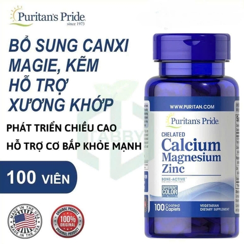 Viên uống Puritan's Pride Chelated Calcium Magnesium Zinc 100v- Mỹ