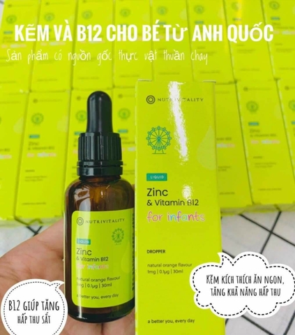Kẽm Zinc+ vitamin B12 dạng giọt Nutrivitality 30ml- Anh