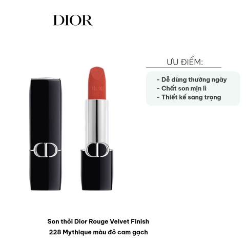 Son thỏi lì Dior 228 Mythique Velvet Finish mini đỏ cam gạch 1,5g- Pháp