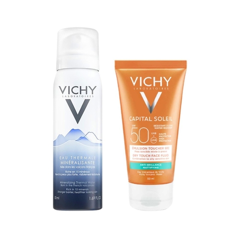 Sét bảo vệ da xịt khoáng + kem chống nắng Vichy 50ml- Pháp