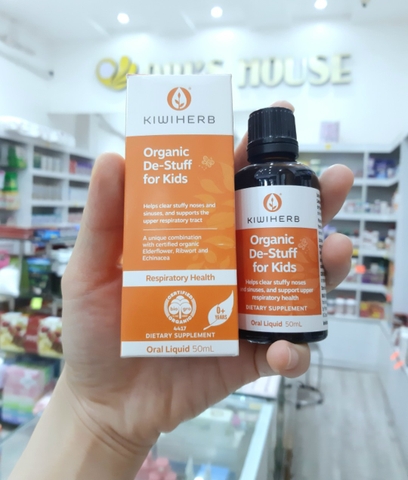Siro trị mũi đặc xanh, thông mũi Organic De-Stuff for Kids KiwiHerb 50ml- New Zeland