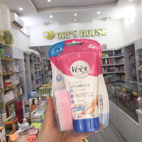 Kem tẩy lông Veet xanh 150g dành cho da nhạy cảm kèm mút - Nhật
