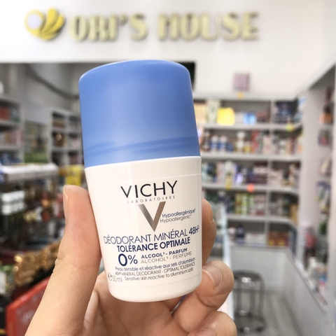 Lăn khử mùi Vichy Mineral Deodorant xanh biển 48h không cồn 50ml - Pháp