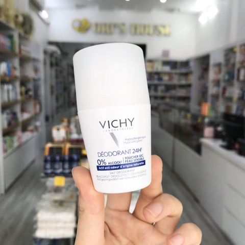 Lăn khử mùi cho da nhạy cảm Vichy trắng Deodorant 24H 50ml - Pháp