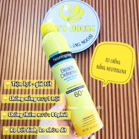 Xịt chống nắng Neutrogena Beach Defense SPF60+ 240g - Mỹ