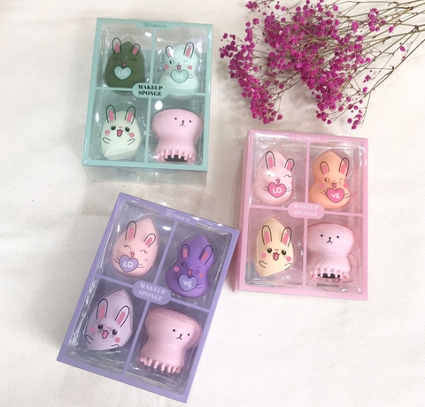 Set 3 bông mút tán nền + 1 rửa mặt Habaria