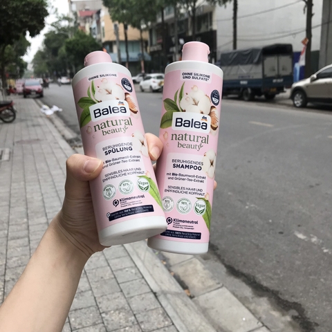 Cặp dầu gội xả Balea Natural Beauty chiết xuất trà xanh, bông 400ml - Đức