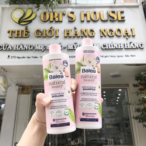 Cặp dầu gội xả Balea Natural Beauty chiết xuất trà xanh, bông 400ml - Đức