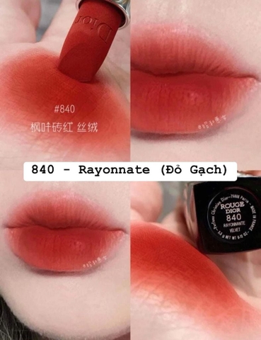 Son thỏi lì Dior 840 Rayonnante Velvet Finish mini màu cam gạch đậm (đỏ cam cháy) 1,5g- Pháp