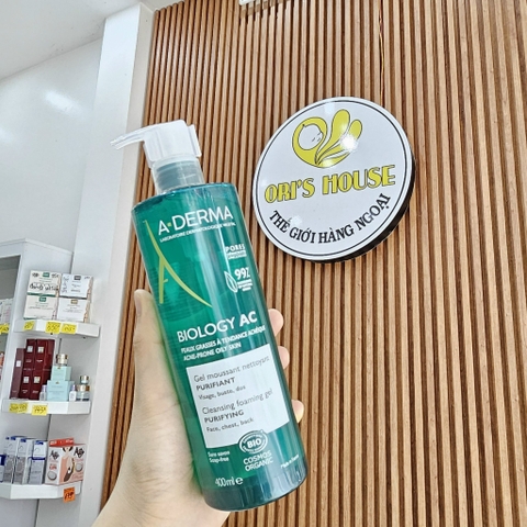 Gel Rửa Mặt A-Derma Biology AC Organic dành cho da mụn, nhạy cảm- Pháp