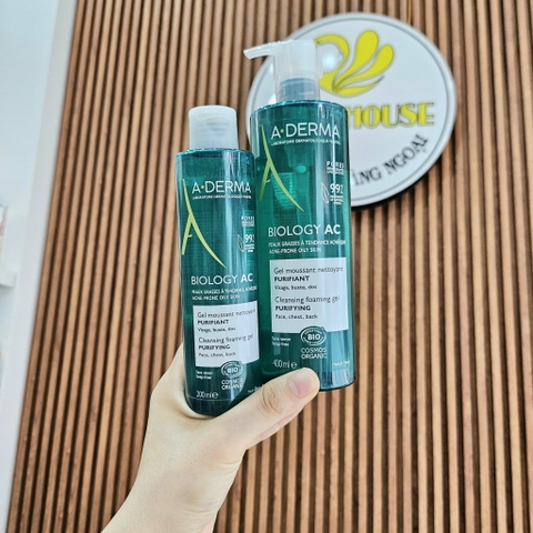 Gel Rửa Mặt A-Derma Biology AC Organic dành cho da mụn, nhạy cảm- Pháp