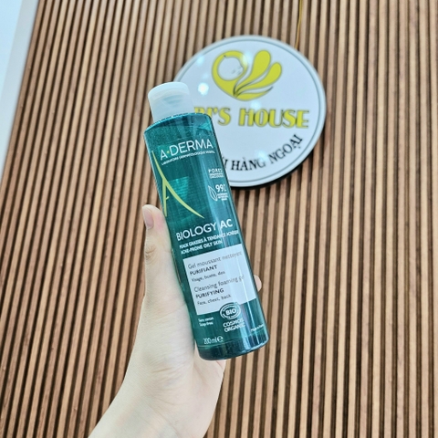 Gel Rửa Mặt A-Derma Biology AC Organic dành cho da mụn, nhạy cảm- Pháp