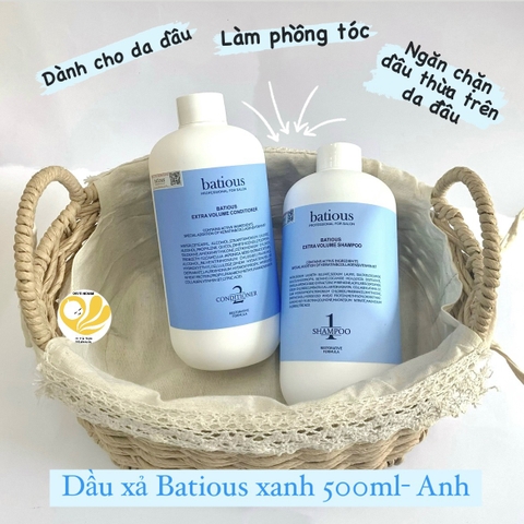 Dầu gội xả Batious phục hồi và tạo độ phồng cho tóc 500ml màu xanh- Anh