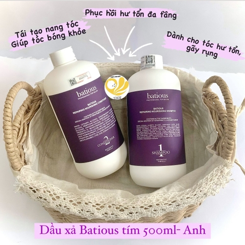 Dầu gội xả Batious phục hồi tóc hư tổn 500ml màu tím- Anh