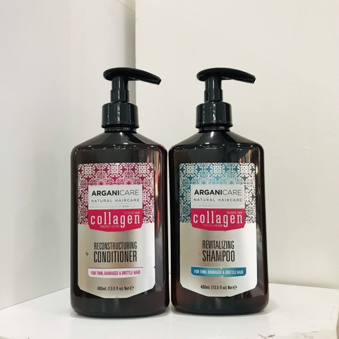 Set cặp gội xả Arganicare Collagen Shampoo cho tóc khô hư tổn 400ml- Pháp
