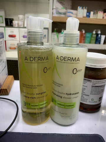 Sữa tắm gội xả A-derma Douche Hydratante 3in1 trị chàm, mụn bé từ 2y+- người lớn cho da thường, khô, nhạy cảm 500ml- Pháp