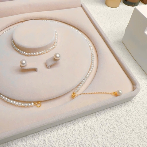 Set vòng cổ+ bông tai ngọc trai hoa lan 8 ly