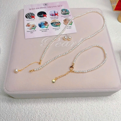 Set vòng cổ+ bông tai ngọc trai hoa lan 8 ly