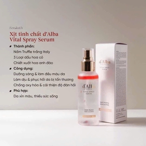Serum xịt khoáng d'Alba Piedmont Vital Spray White Truffle Allure From Basic màu hồng da dầu 100ml- Hàn