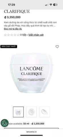 Kem dưỡng ẩm, sáng da Lancome Clarifique màu trắng mini 15ml, 50ml