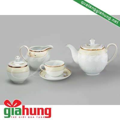 BỘ ẤM TRÀ GỐM SỨ CAMELLIA HƯƠNG BIỂN KEM CHỈ VÀNG 1,1L - 044