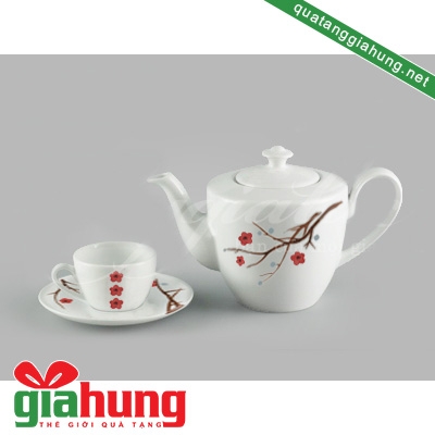 BỘ ẤM TRÀ GỐM SỨ MINH LONG DAISY HỒNG MAI 0.65 LÍT - 056