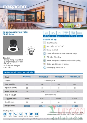 CATALOGUE BẢNG GIÁ ĐÈN LED PARAGON 2021-2022