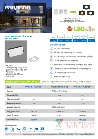 CATALOGUE BẢNG GIÁ ĐÈN LED PARAGON 2021-2022