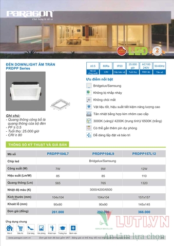 CATALOGUE BẢNG GIÁ ĐÈN LED PARAGON 2021-2022