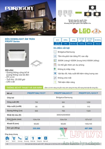 CATALOGUE BẢNG GIÁ ĐÈN LED PARAGON 2021-2022