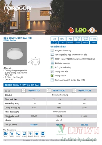 CATALOGUE BẢNG GIÁ ĐÈN LED PARAGON 2021-2022