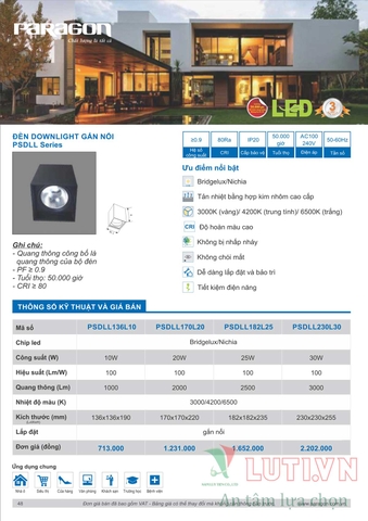 CATALOGUE BẢNG GIÁ ĐÈN LED PARAGON 2021-2022