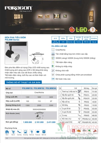 CATALOGUE BẢNG GIÁ ĐÈN LED PARAGON 2021-2022