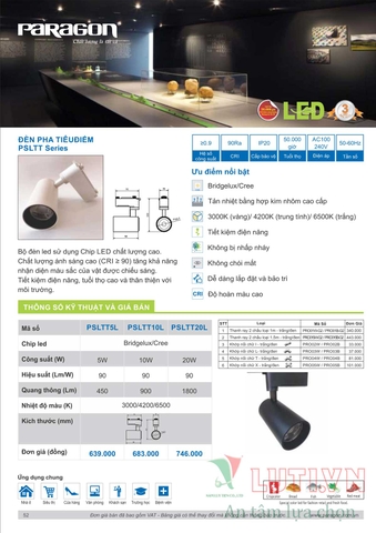 CATALOGUE BẢNG GIÁ ĐÈN LED PARAGON 2021-2022