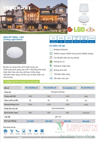 CATALOGUE BẢNG GIÁ ĐÈN LED PARAGON 2021-2022