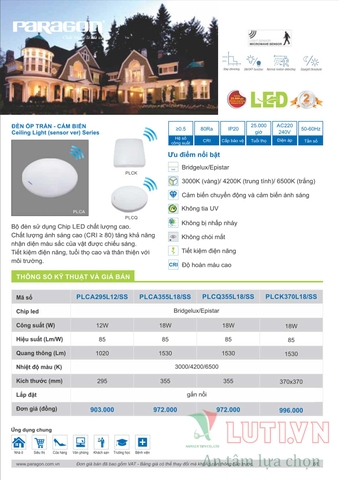 CATALOGUE BẢNG GIÁ ĐÈN LED PARAGON 2021-2022