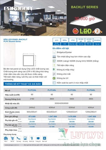 CATALOGUE BẢNG GIÁ ĐÈN LED PARAGON 2021-2022