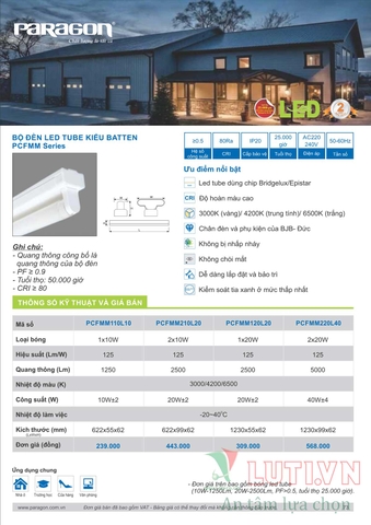 CATALOGUE BẢNG GIÁ ĐÈN LED PARAGON 2021-2022