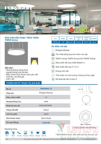 CATALOGUE BẢNG GIÁ ĐÈN LED PARAGON 2021-2022