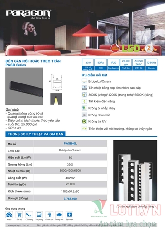 CATALOGUE BẢNG GIÁ ĐÈN LED PARAGON 2021-2022
