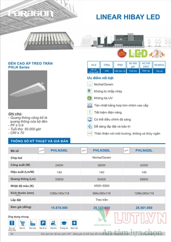 CATALOGUE BẢNG GIÁ ĐÈN LED PARAGON 2021-2022