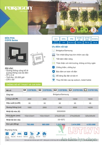 CATALOGUE BẢNG GIÁ ĐÈN LED PARAGON 2021-2022
