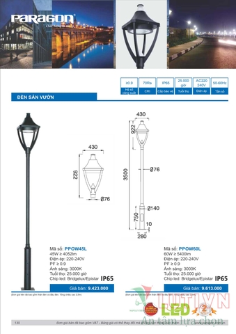 CATALOGUE BẢNG GIÁ ĐÈN LED PARAGON 2021-2022