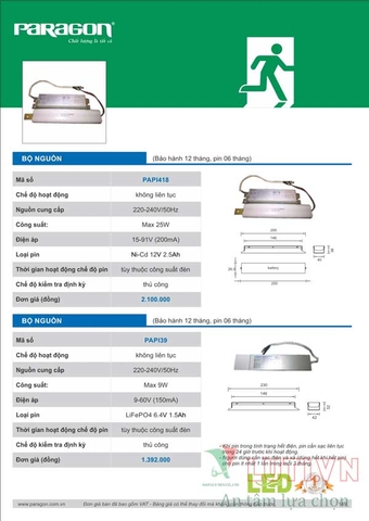 CATALOGUE BẢNG GIÁ ĐÈN LED PARAGON 2021-2022