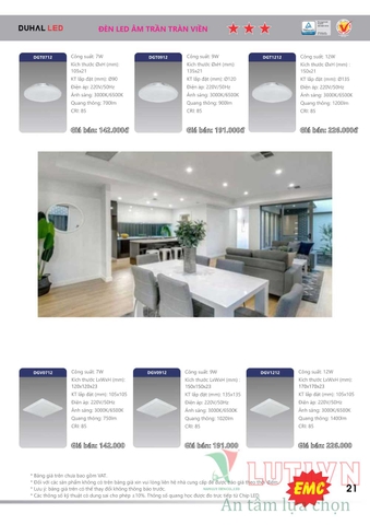 CATALOGUE BẢNG GIÁ ĐÈN LED DUHAL B (THÁNG 4/2021)