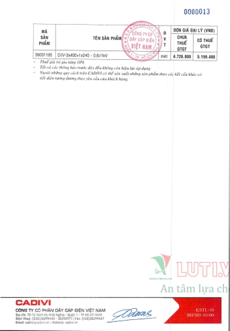 CATALOGUE BẢNG GIÁ DÂY ĐIỆN CADIVI (THÁNG 05/2021)