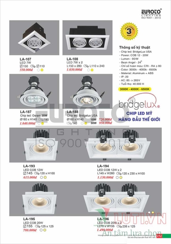 CATALOGUE BẢNG GIÁ ĐÈN TRANG TRÍ EUROTO 2022 (P1)